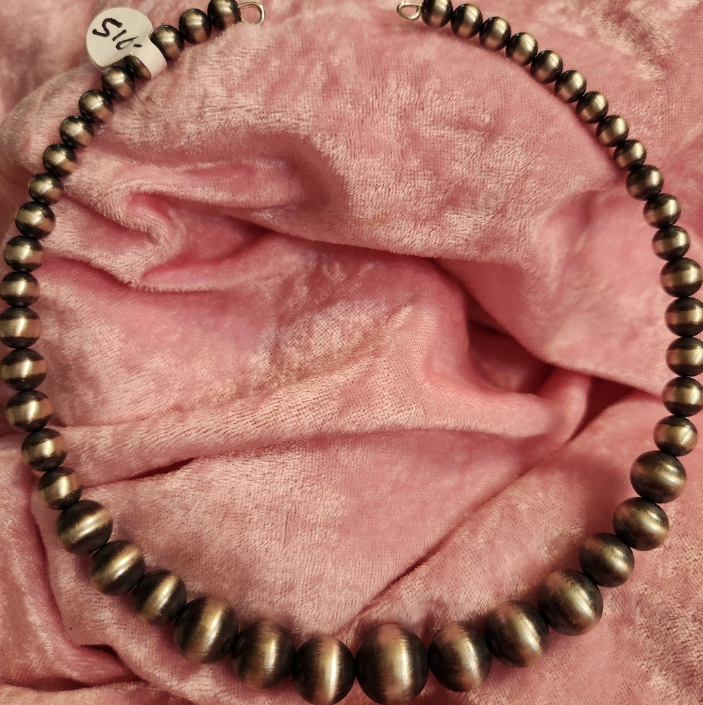 Elegant Sterling Silver Oxidized Beaded Memory Wire  Necklace